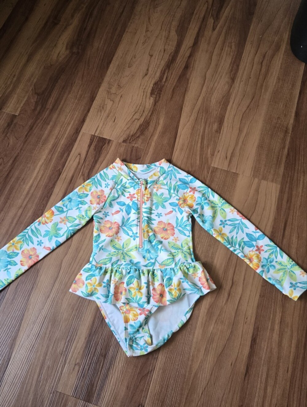 Little Me Girls 4T Hawaiian Floral One Piece Long Sleeve Rashguard EUC